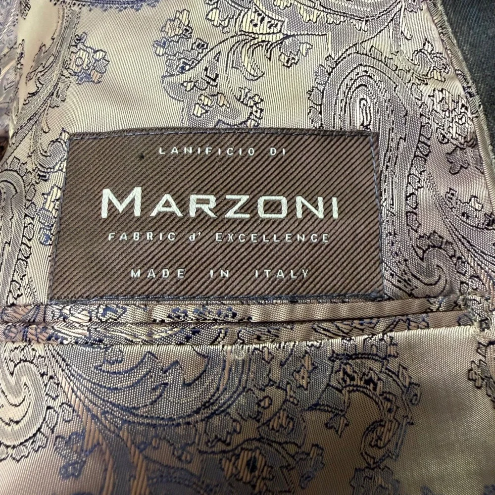 Marzoni Suit Mens 50 Gray Pinstripe Italian Wool Two Button Paisley Lining 40x34
